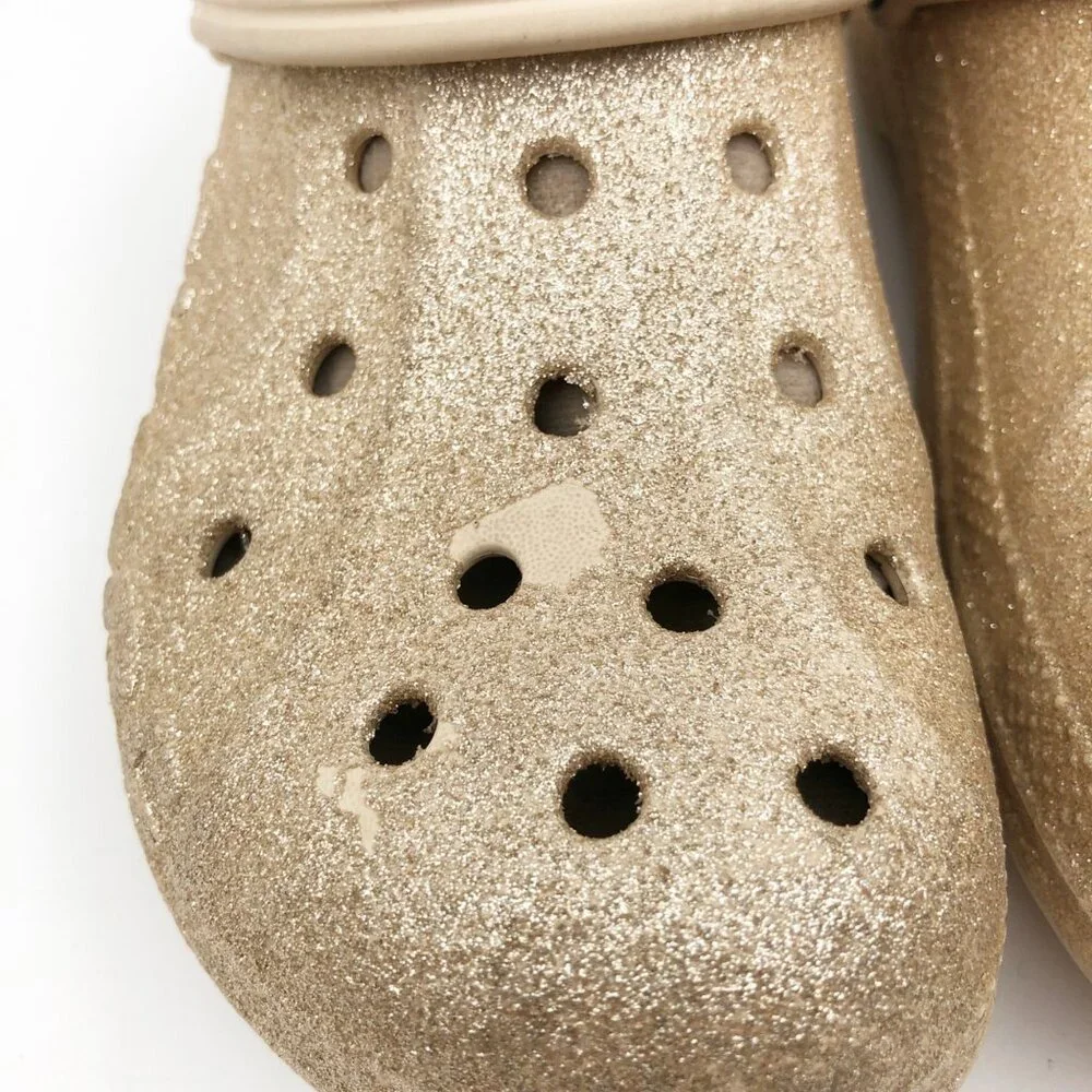 CROCS Gold Glitter Slip On Rubber Fur Lined Clogs Kids 3